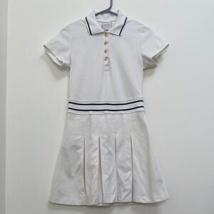 Varley White Polo Dress with Navy Stripe Collar, XS